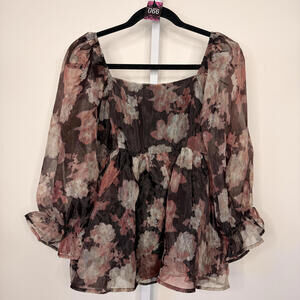 #66 ENTRO Floral Smocked Dress Size M 14.5" - 15.5" PTP NWT